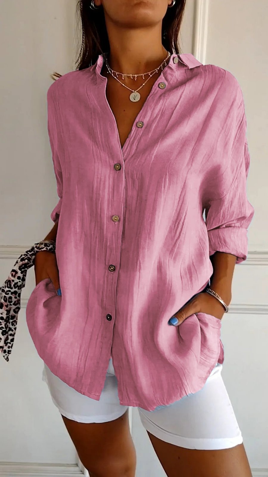 Women's Loose-Cut Linen Button-Down Shirt