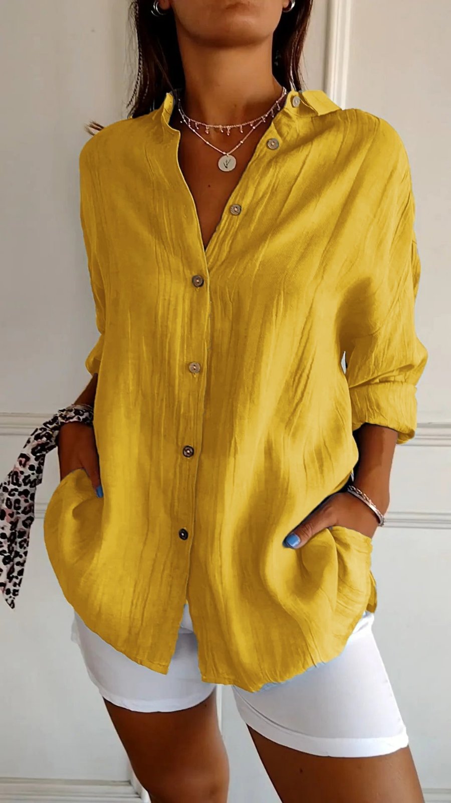 Women's Loose-Cut Linen Button-Down Shirt