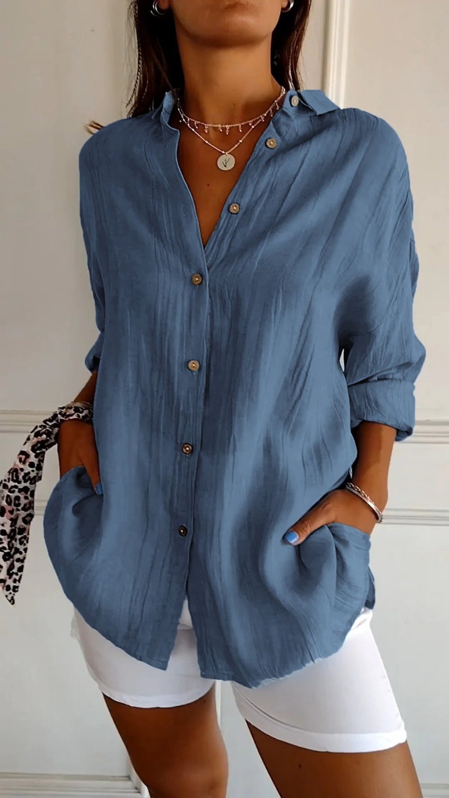 Women's Loose-Cut Linen Button-Down Shirt