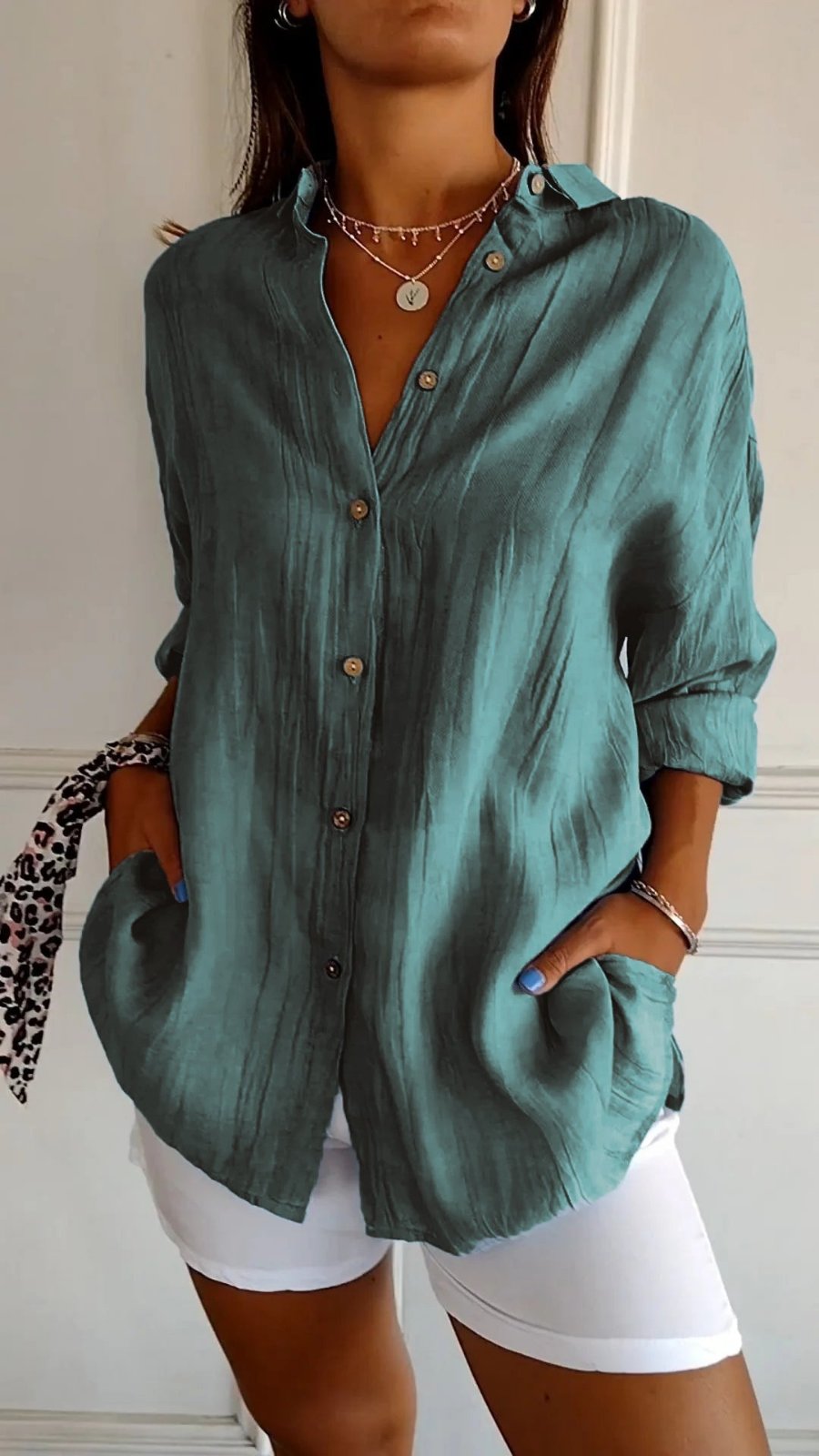 Women's Loose-Cut Linen Button-Down Shirt