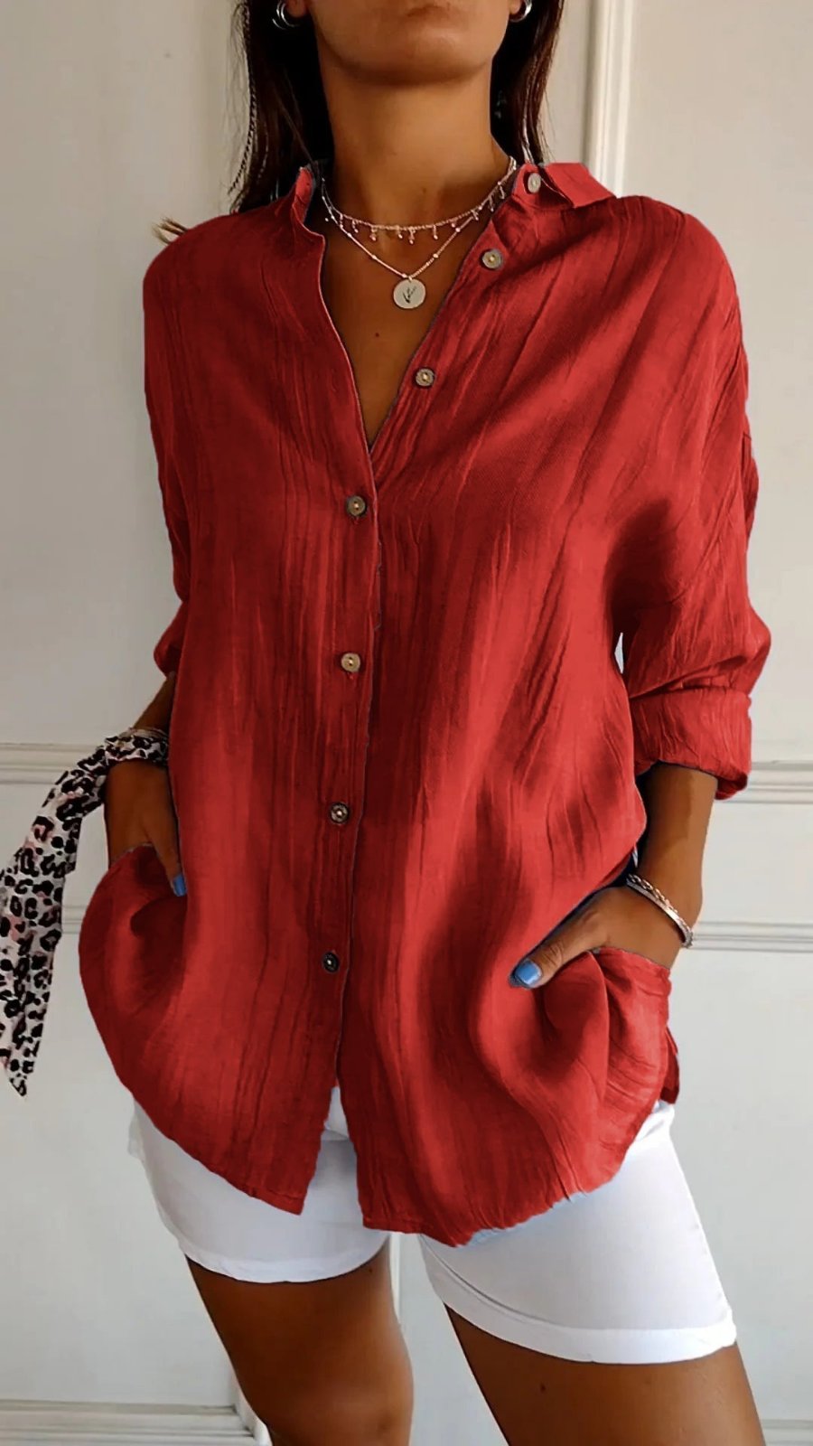 Women's Loose-Cut Linen Button-Down Shirt