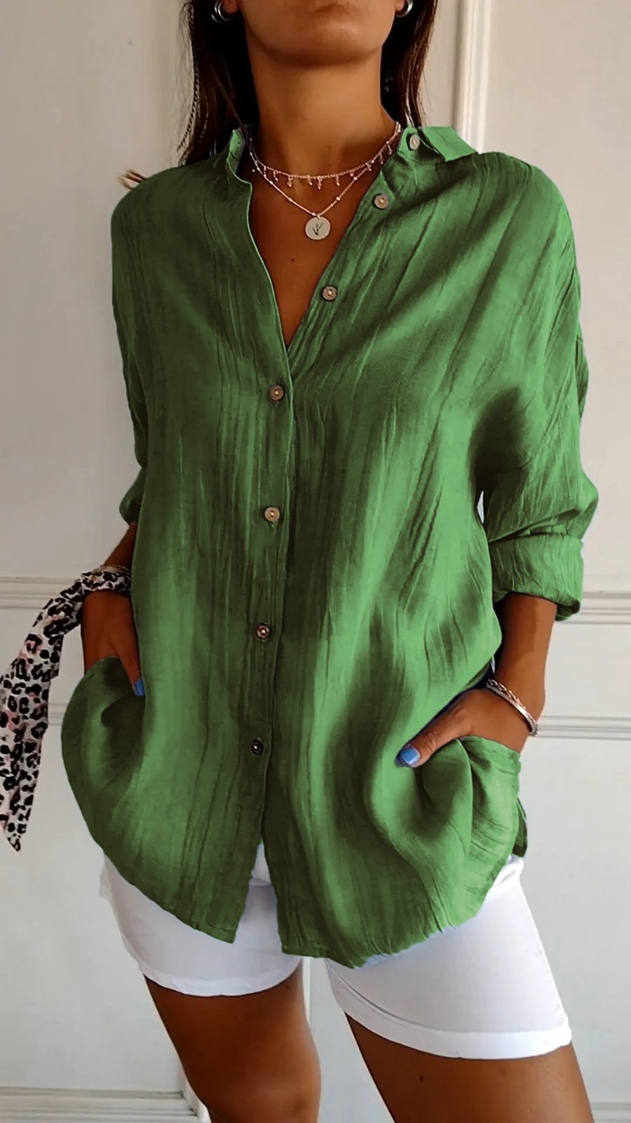 Women's Loose-Cut Linen Button-Down Shirt