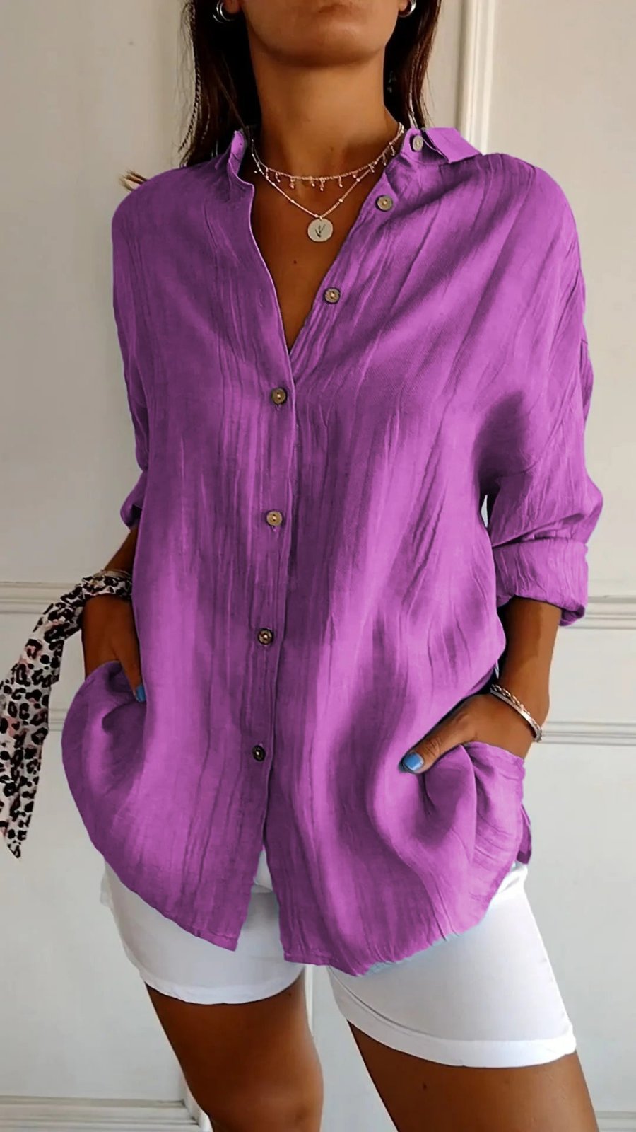 Women's Loose-Cut Linen Button-Down Shirt