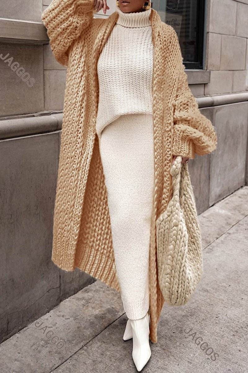 Women's Slouchy Open-Front Chunky Knit Longline Cardigan