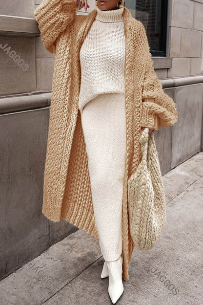 Women's Slouchy Open-Front Chunky Knit Longline Cardigan