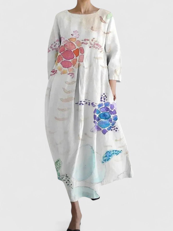 Women's Loose-Fit Turtle Pattern Midi Dress