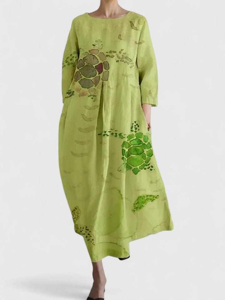 Women's Loose-Fit Turtle Pattern Midi Dress