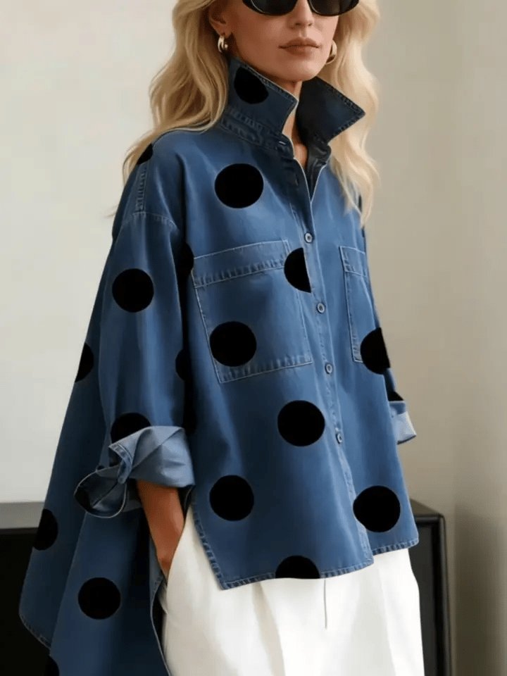 Women's Oversized Polka Dot Long-Sleeve Blouse