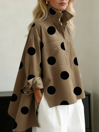 Women's Oversized Polka Dot Long-Sleeve Blouse
