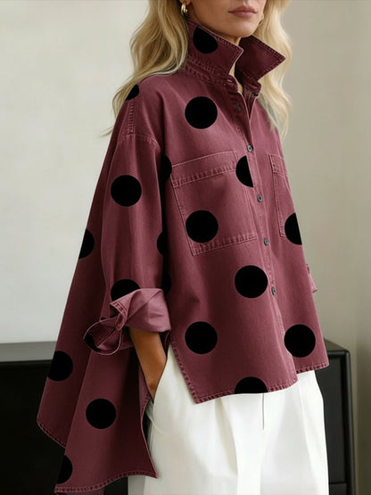 Women's Oversized Polka Dot Long-Sleeve Blouse