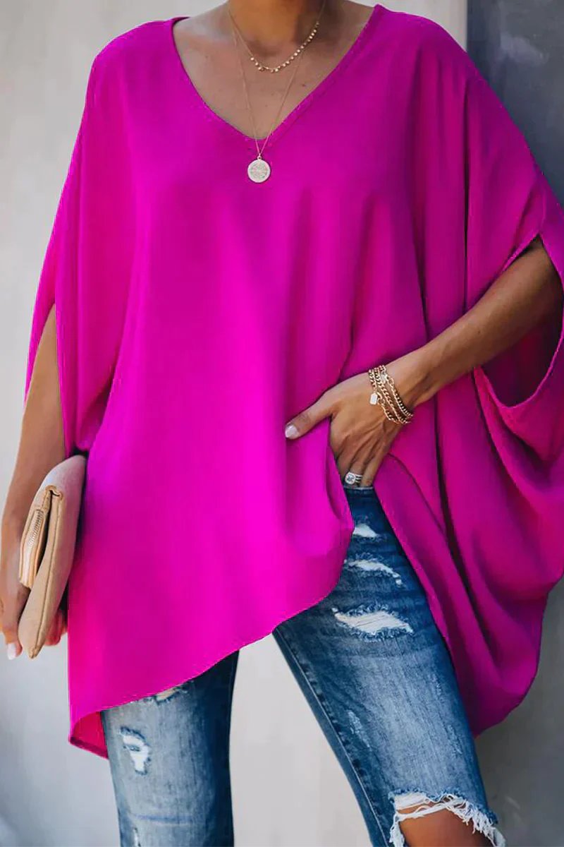 Women's Loose Batwing Sleeve V-Neck Tunic Top