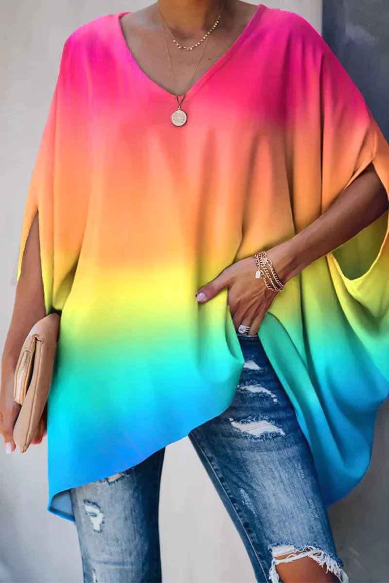 Women's Loose Batwing Sleeve V-Neck Tunic Top