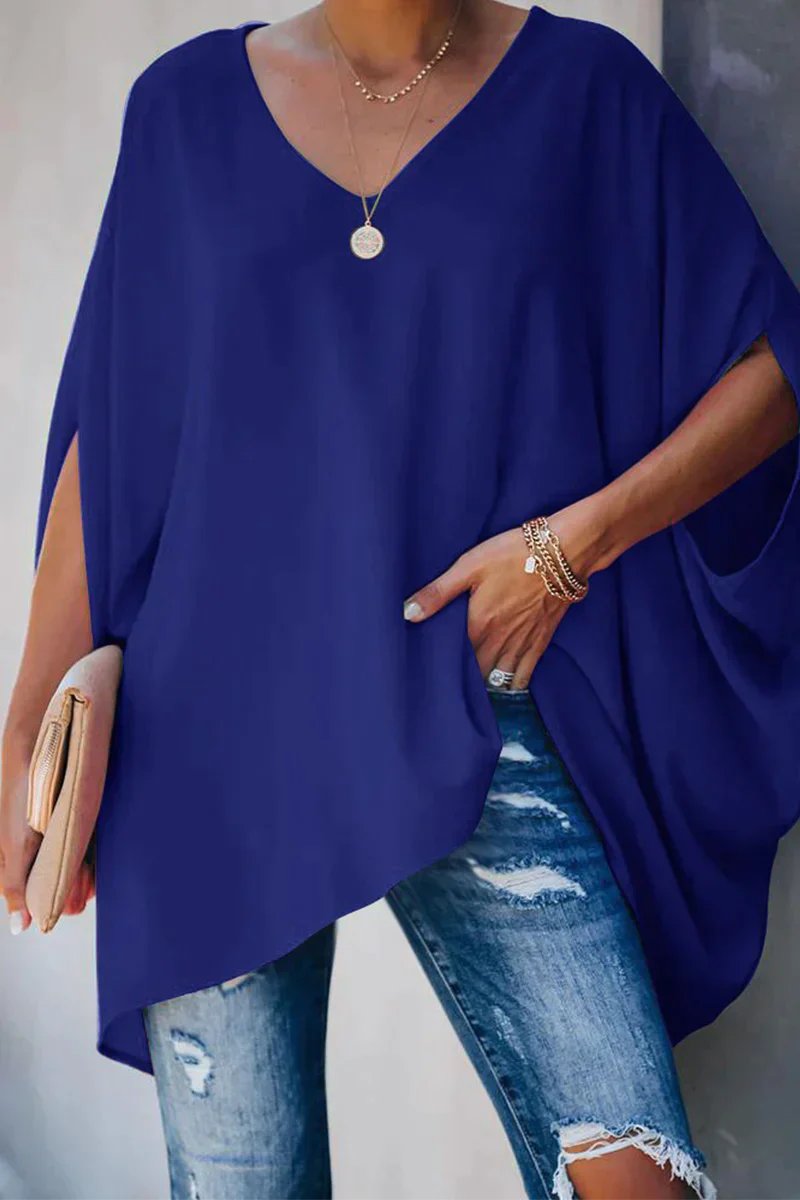 Women's Loose Batwing Sleeve V-Neck Tunic Top