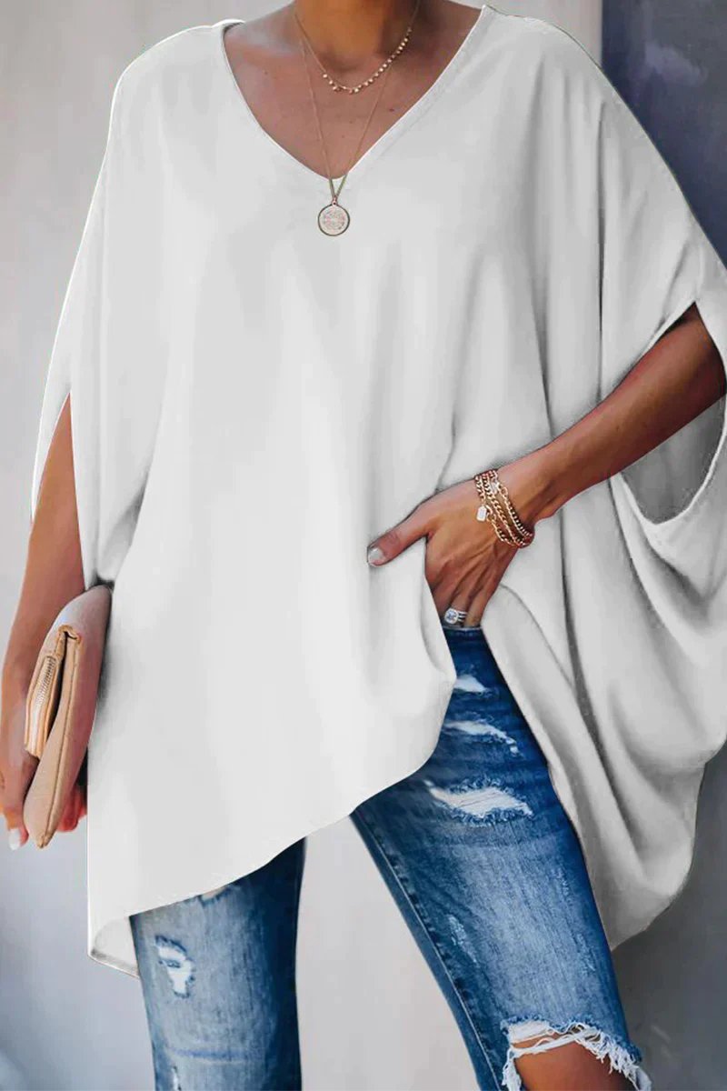 Women's Loose Batwing Sleeve V-Neck Tunic Top