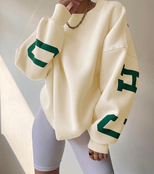 Women's Loose Varsity Graphic Fleece Crewneck Jumper