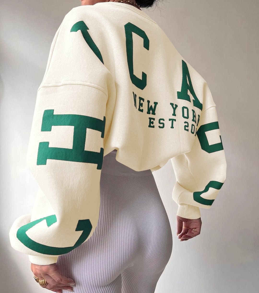 Women's Loose Varsity Graphic Fleece Crewneck Jumper