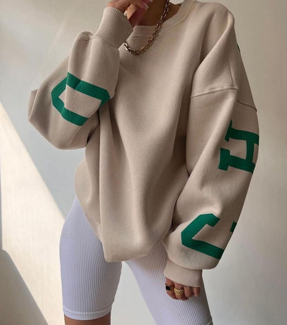 Women's Loose Varsity Graphic Fleece Crewneck Jumper
