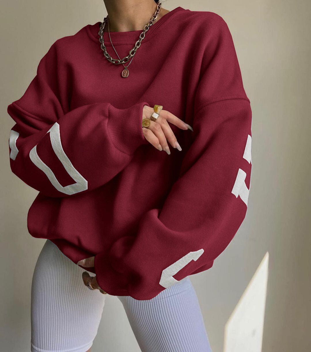 Women's Loose Varsity Graphic Fleece Crewneck Jumper
