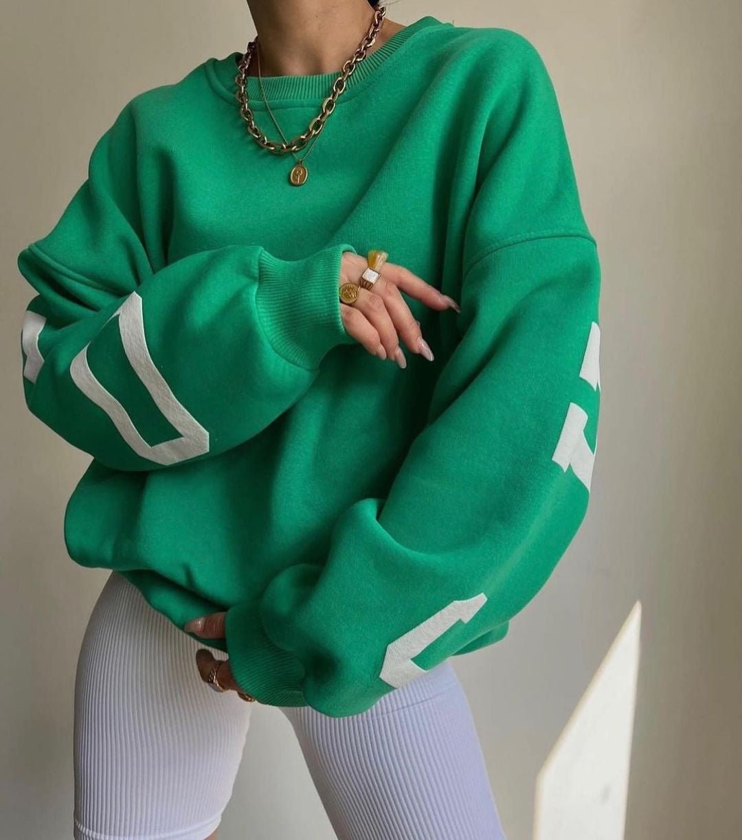 Women's Loose Varsity Graphic Fleece Crewneck Jumper