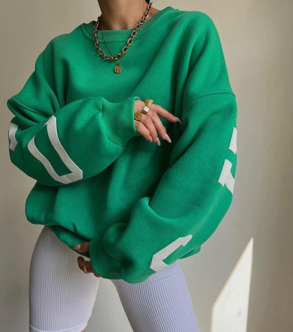 Women's Loose Varsity Graphic Fleece Crewneck Jumper