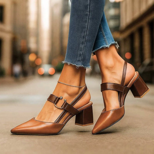 Women's Pointed-Toe T-Strap Block Heel Pumps