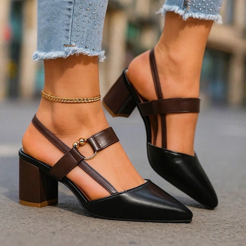 Women's Pointed-Toe T-Strap Block Heel Pumps