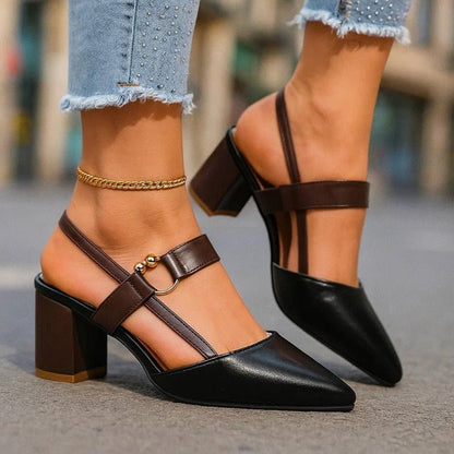 Women's Pointed-Toe T-Strap Block Heel Pumps