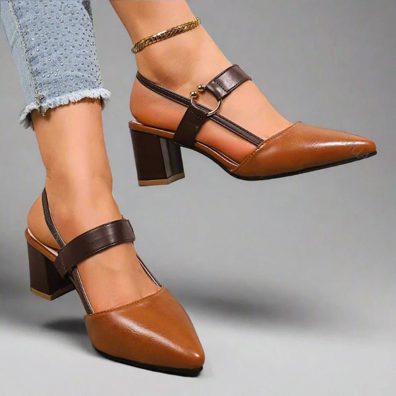 Women's Pointed-Toe T-Strap Block Heel Pumps