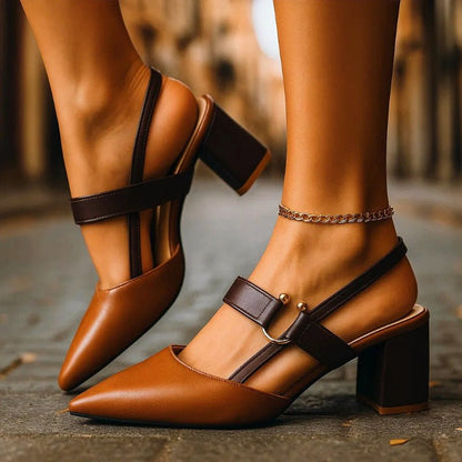 Women's Pointed-Toe T-Strap Block Heel Pumps