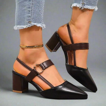 Women's Pointed-Toe T-Strap Block Heel Pumps