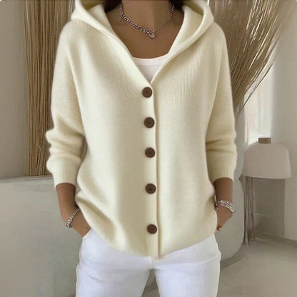 Women's Loose Buttoned Knit Cardigan with Hood