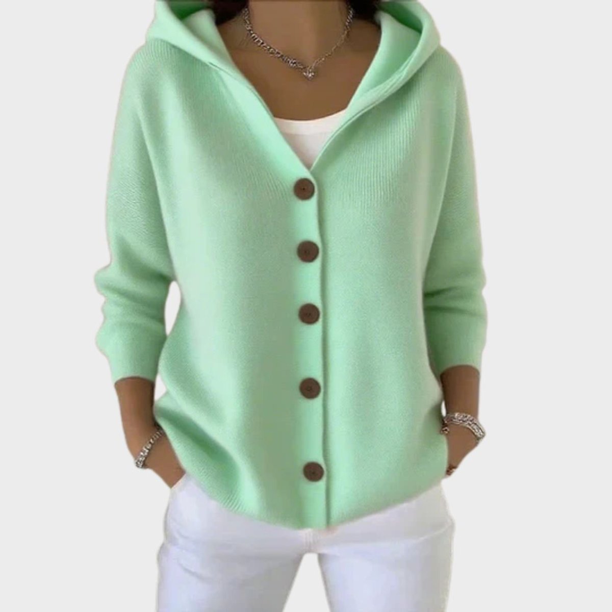 Women's Loose Buttoned Knit Cardigan with Hood