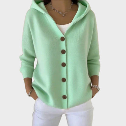 Women's Loose Buttoned Knit Cardigan with Hood