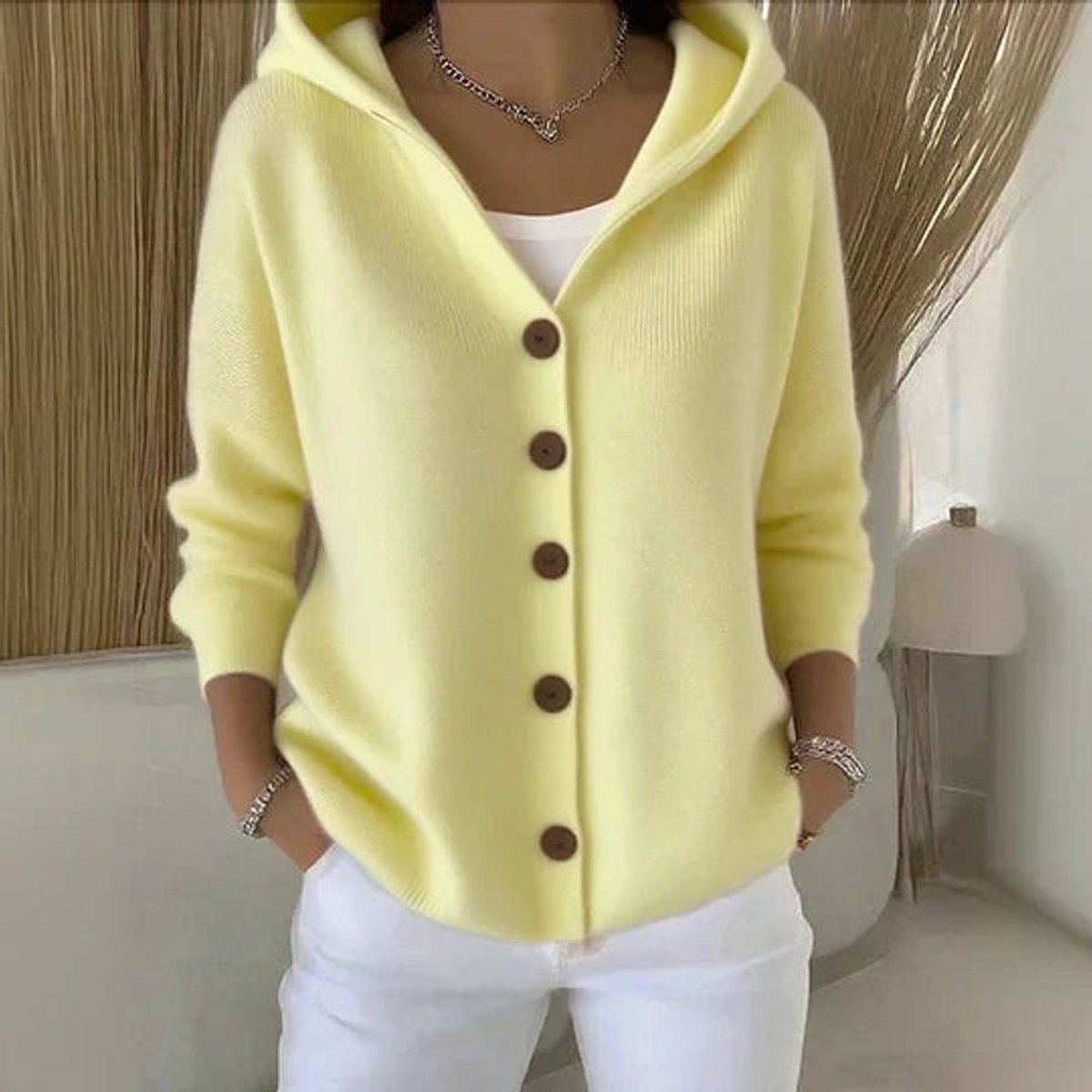 Women's Loose Buttoned Knit Cardigan with Hood