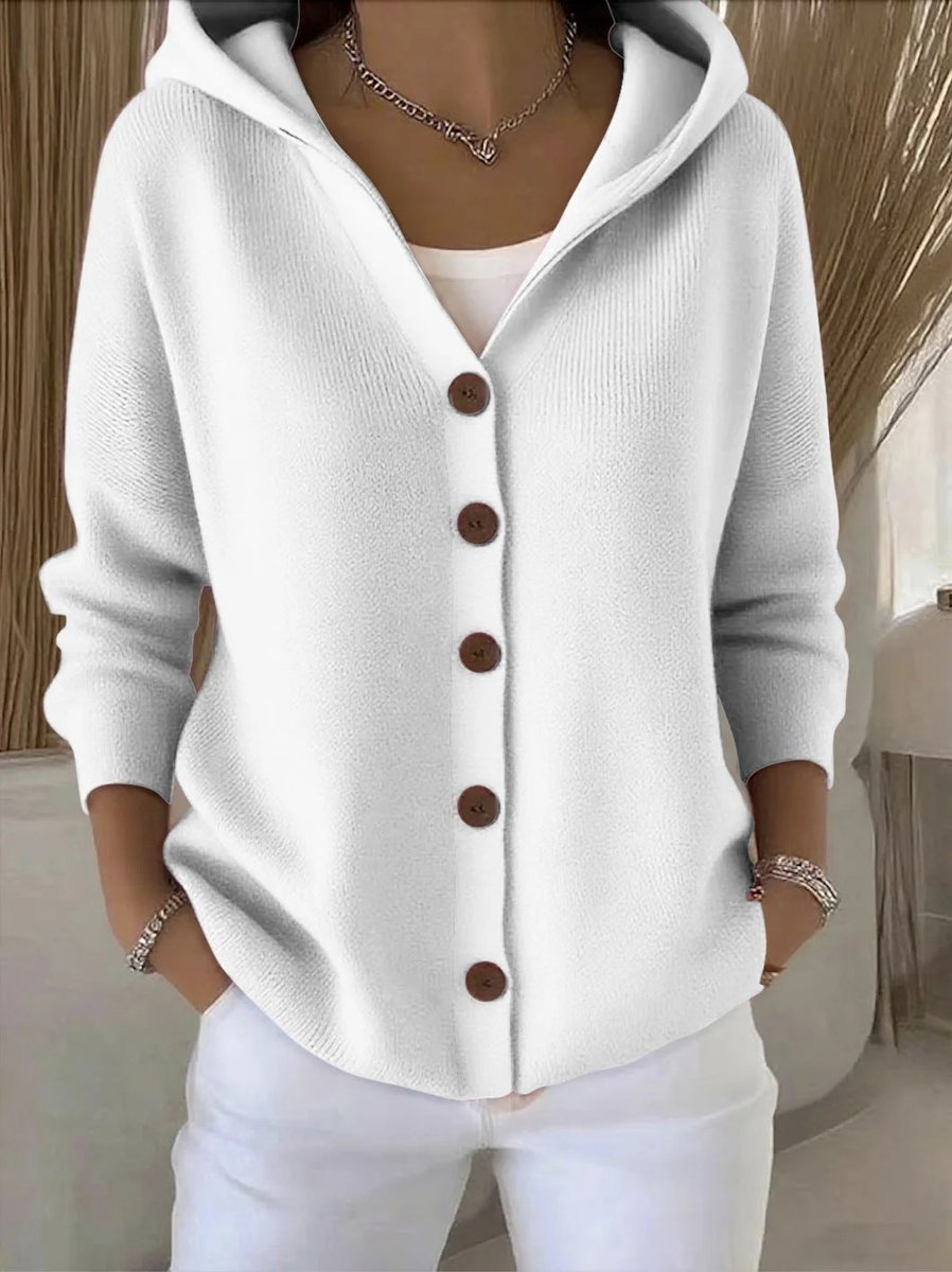 Women's Loose Buttoned Knit Cardigan with Hood