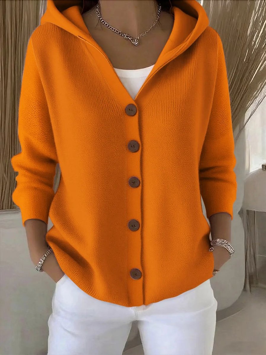 Women's Loose Buttoned Knit Cardigan with Hood