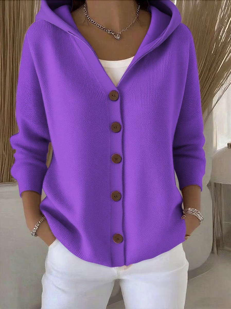 Women's Loose Buttoned Knit Cardigan with Hood