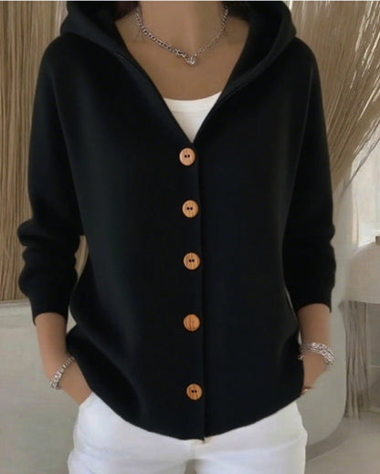 Women's Loose Buttoned Knit Cardigan with Hood