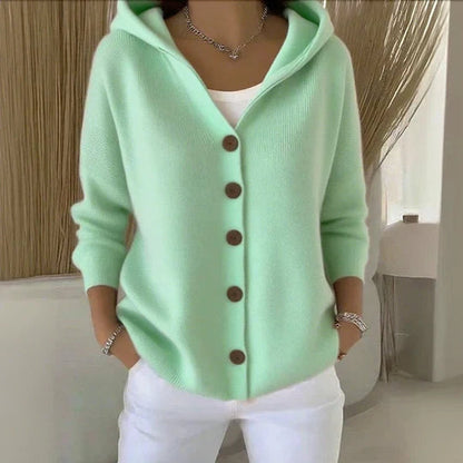 Women's Loose Buttoned Knit Cardigan with Hood