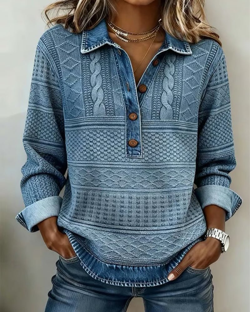 Women's Collared Half-Button Structured Sweatshirt in Loose Fit