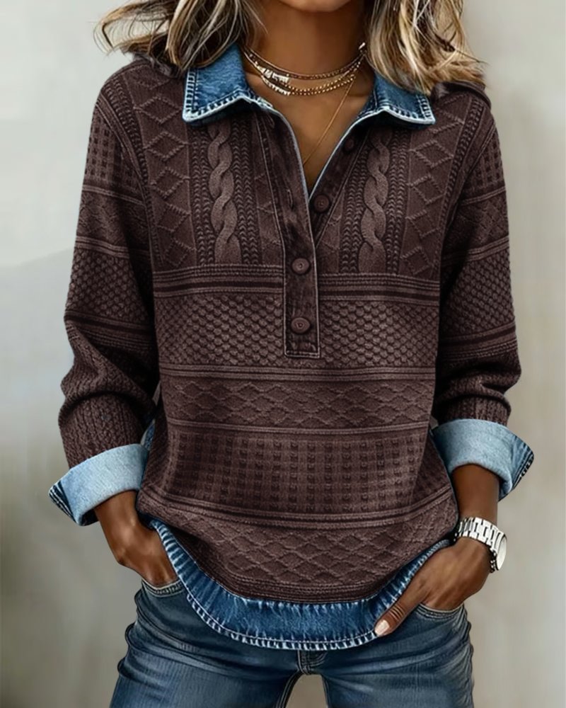 Women's Collared Half-Button Structured Sweatshirt in Loose Fit