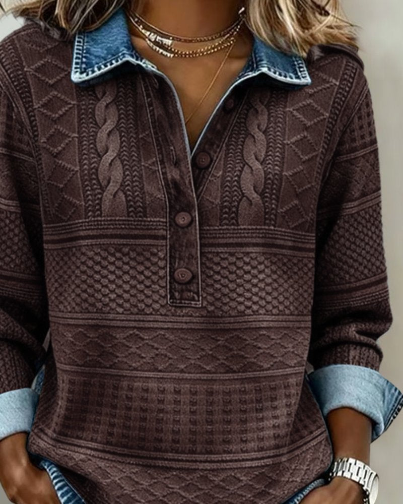 Women's Collared Half-Button Structured Sweatshirt in Loose Fit