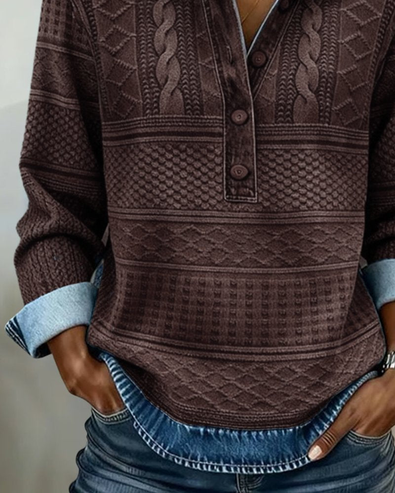Women's Collared Half-Button Structured Sweatshirt in Loose Fit
