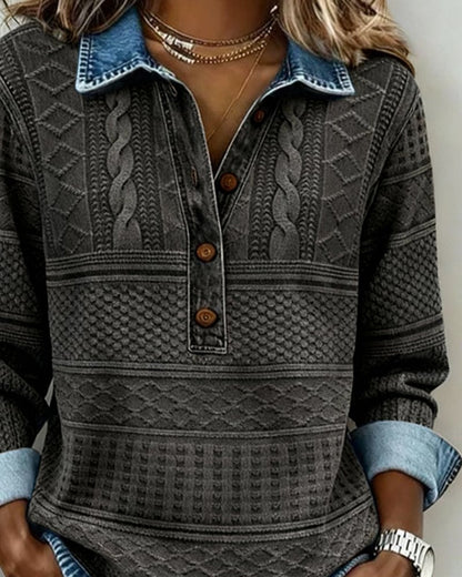 Women's Collared Half-Button Structured Sweatshirt in Loose Fit