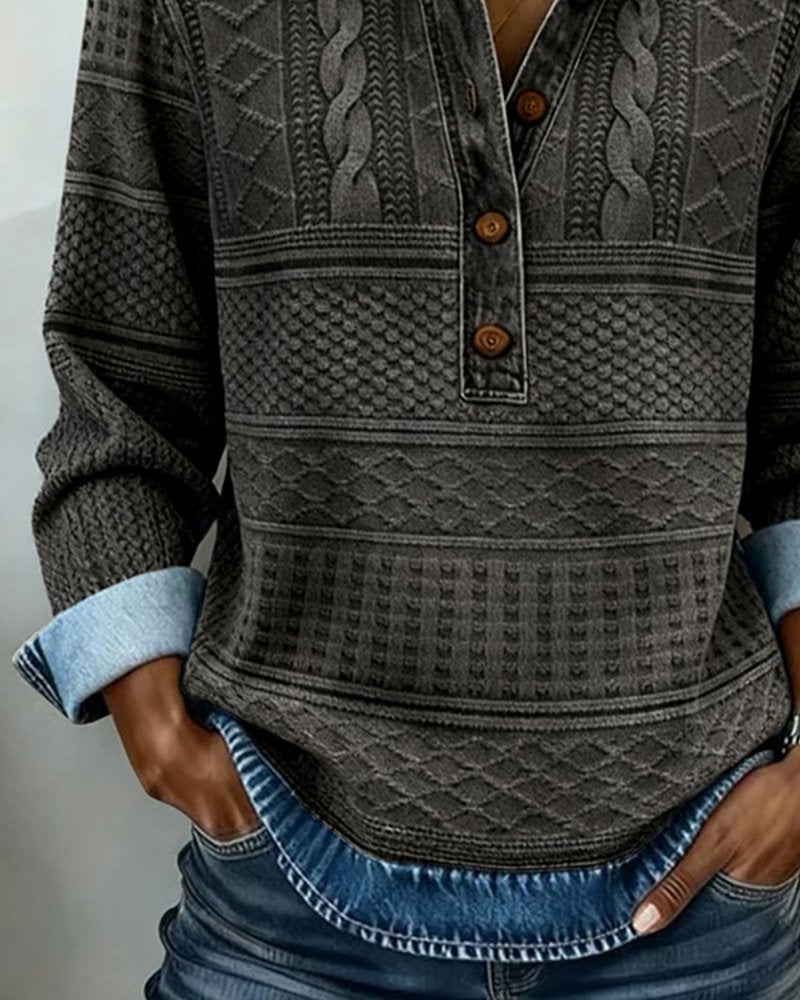 Women's Collared Half-Button Structured Sweatshirt in Loose Fit