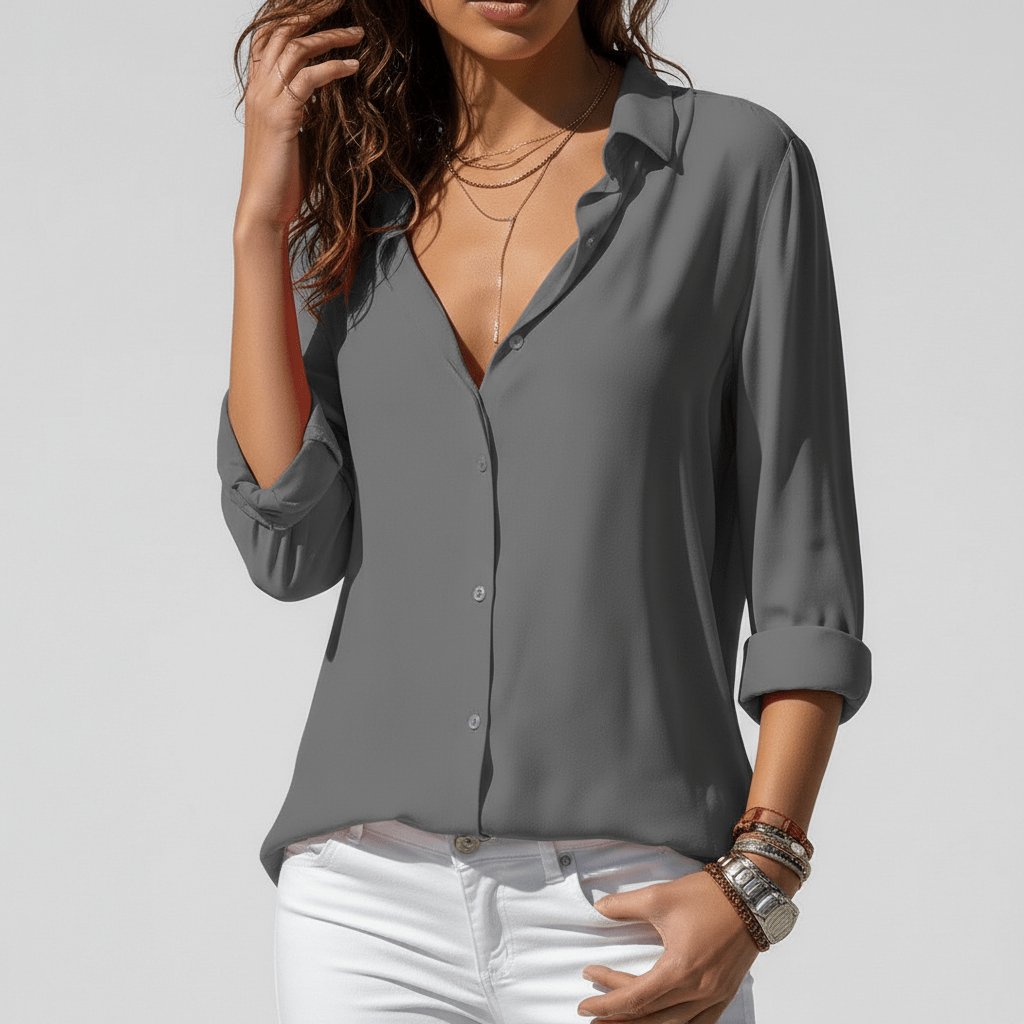 Women's Collared Long-Sleeve Button-Up Loose Shirt