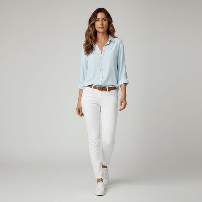 Women's Collared Long-Sleeve Button-Up Loose Shirt