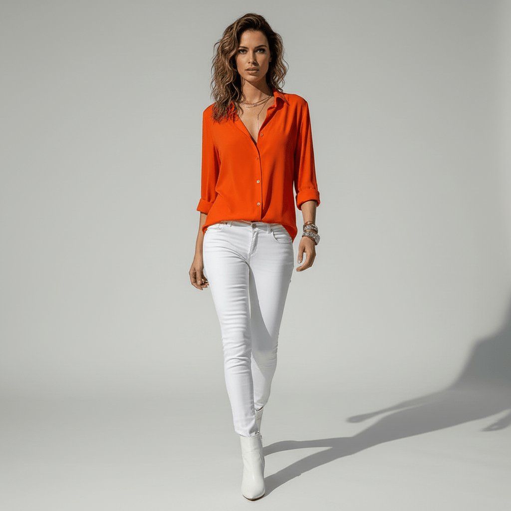Women's Collared Long-Sleeve Button-Up Loose Shirt