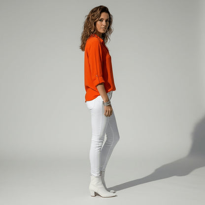 Women's Collared Long-Sleeve Button-Up Loose Shirt
