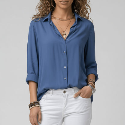 Women's Collared Long-Sleeve Button-Up Loose Shirt